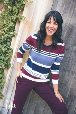 She Goes LaLa Dames pull: Gabi, Blauw / bordeau