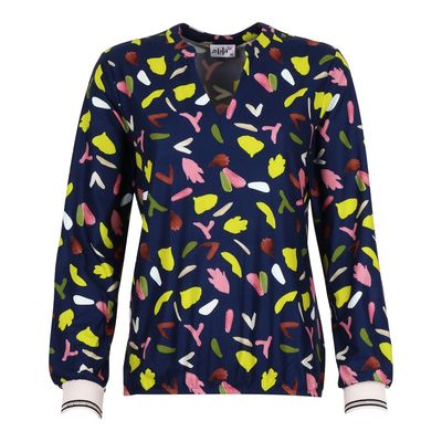 She Goes LaLa Dames T-shirt lange mouwen: Goedele, Blauw bedrukt