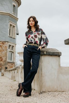 Signe Nature Bloes: Print, Kaki / bordeau