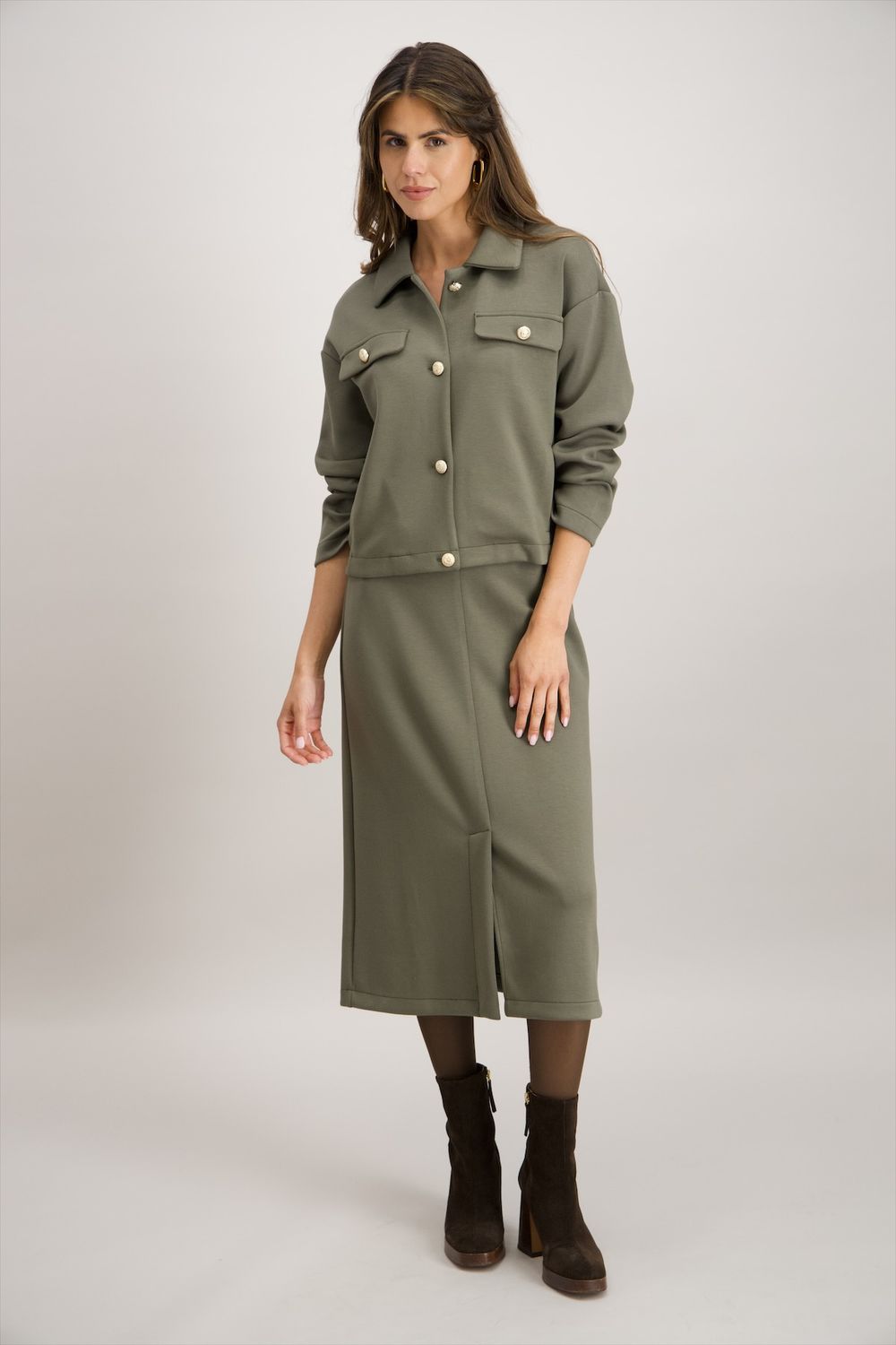 Signe Nature Rok: sweater stof, Kaki, split vooraan