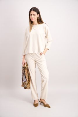 Signe Nature Shirt: Cream kleur, ronde hals