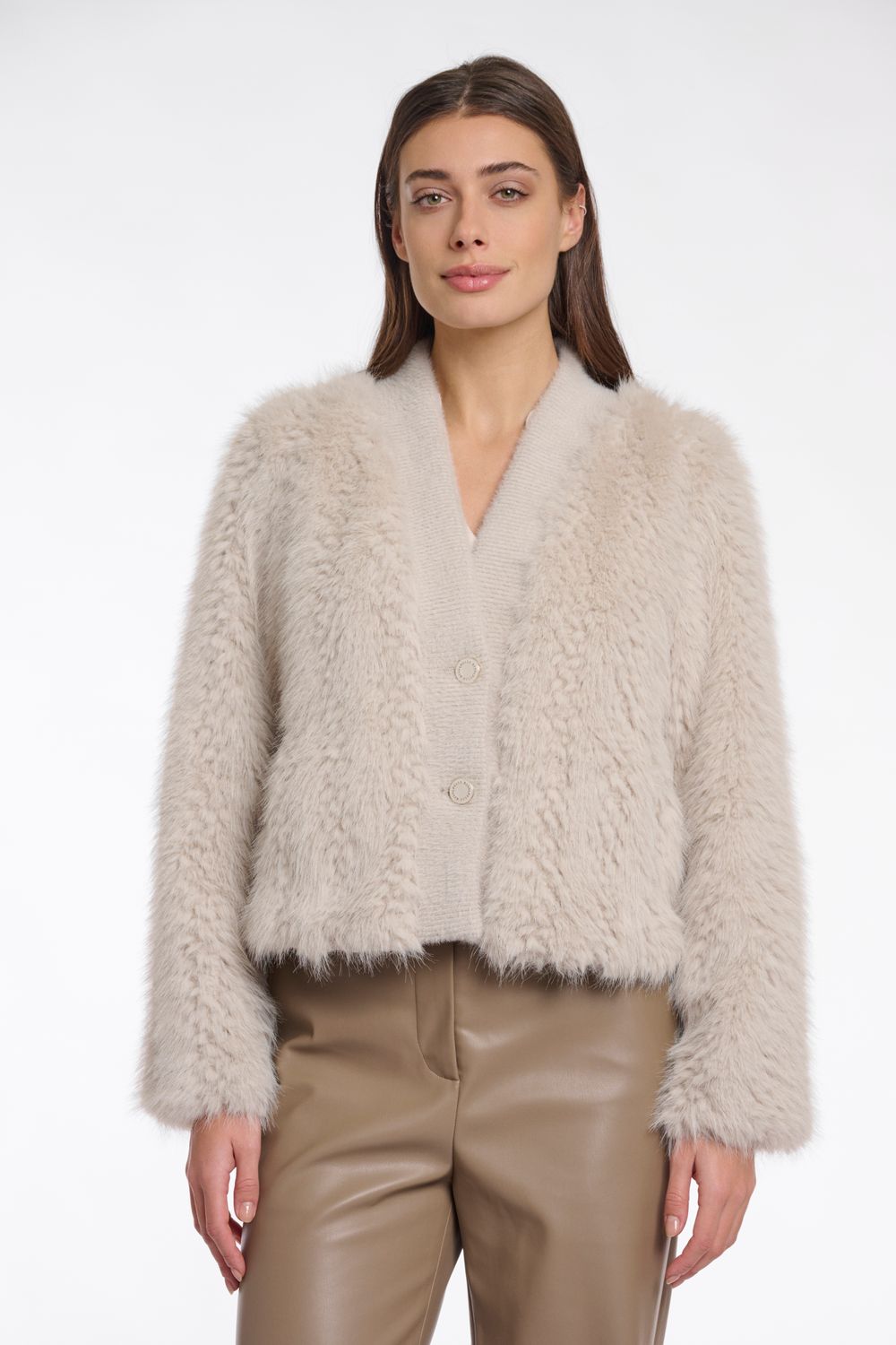 Rino &amp; Pelle Cardigan: Chaimae, Birch color, Lang harig