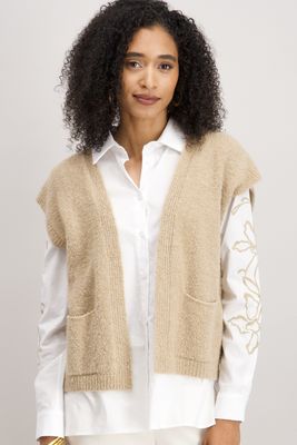 Signe Nature Cardigan: Mouwloos, Beige