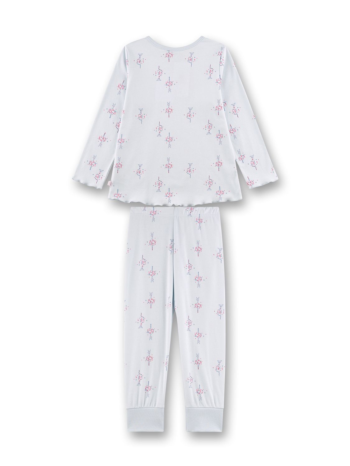 Sanetta Pyjama meisjes: Bloemetjes, licht blauw, 100% katoen