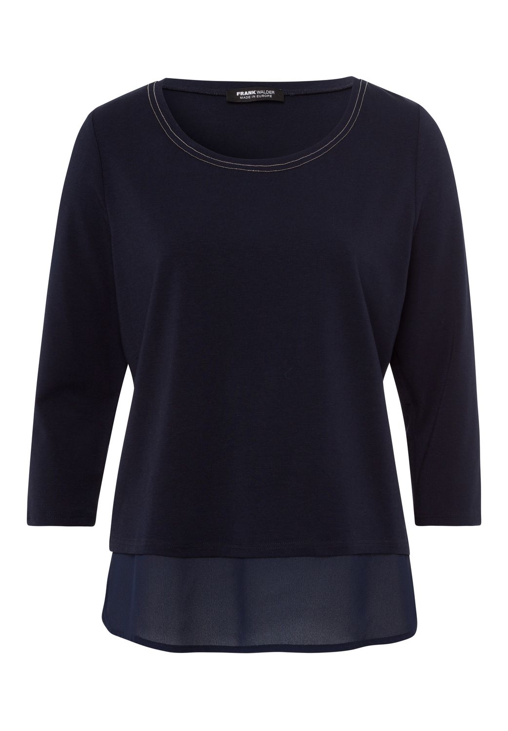 Frank Walder  Dames Shirt: Blauw, 3/4 mouw