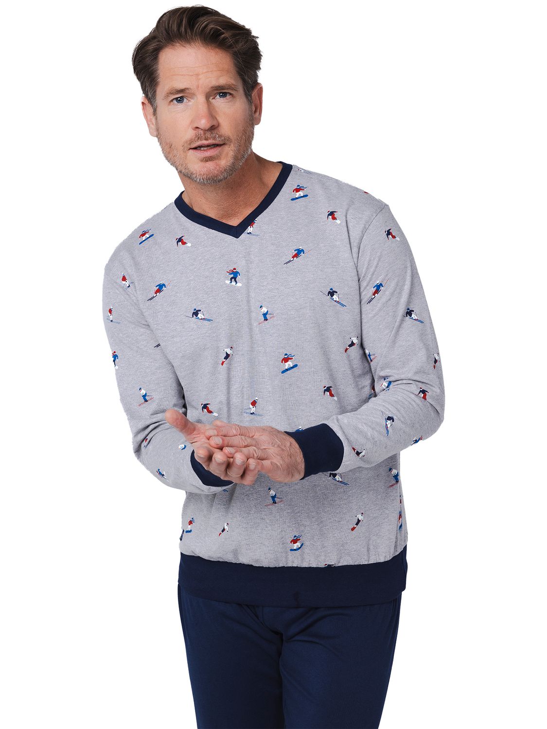 Pastunette Heren pyjama: Grijs, Skimotieven