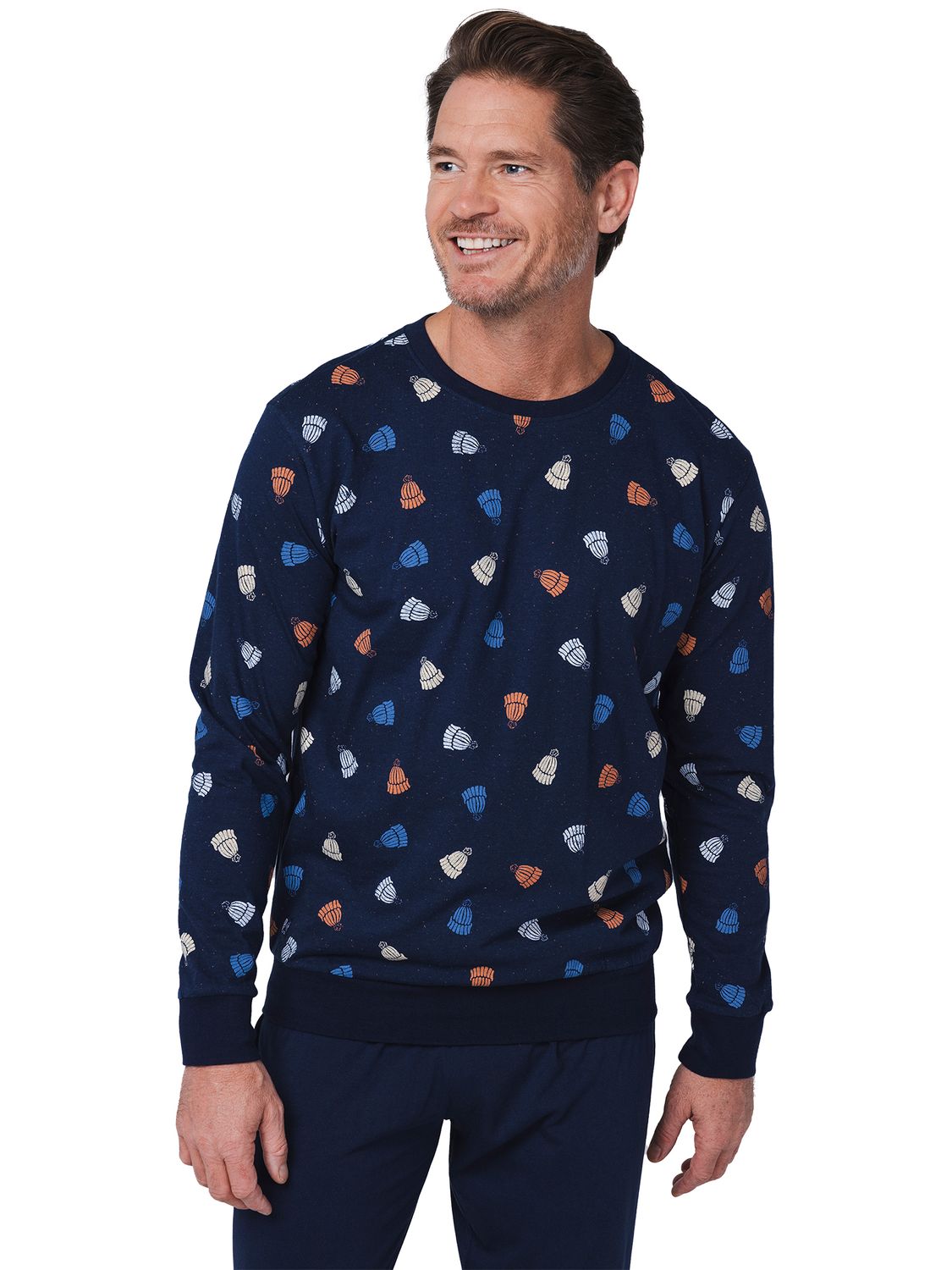 Pastunette Heren pyjama: Blauw, mutsen motief