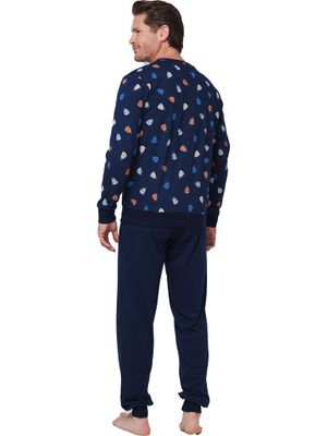 Pastunette Heren pyjama: Blauw, mutsen motief