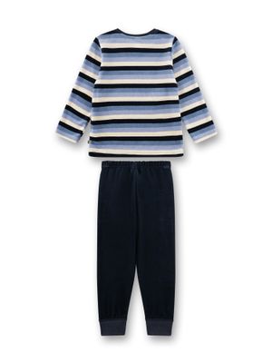 Sanetta Pyjama Jongens: Blauw gestreept, Velours stof ( warm )