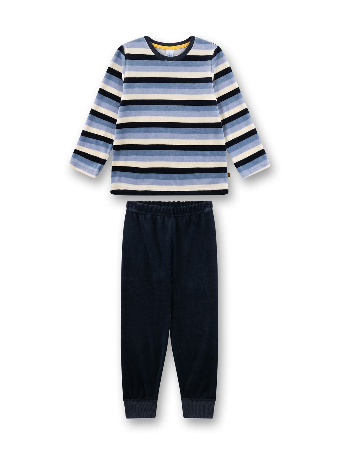 Sanetta Pyjama Jongens: Blauw gestreept, Velours stof ( warm )