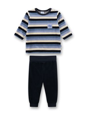 Sanetta Pyjama Jongens: Blauw gestreept, Velours,  vanaf 18 maand