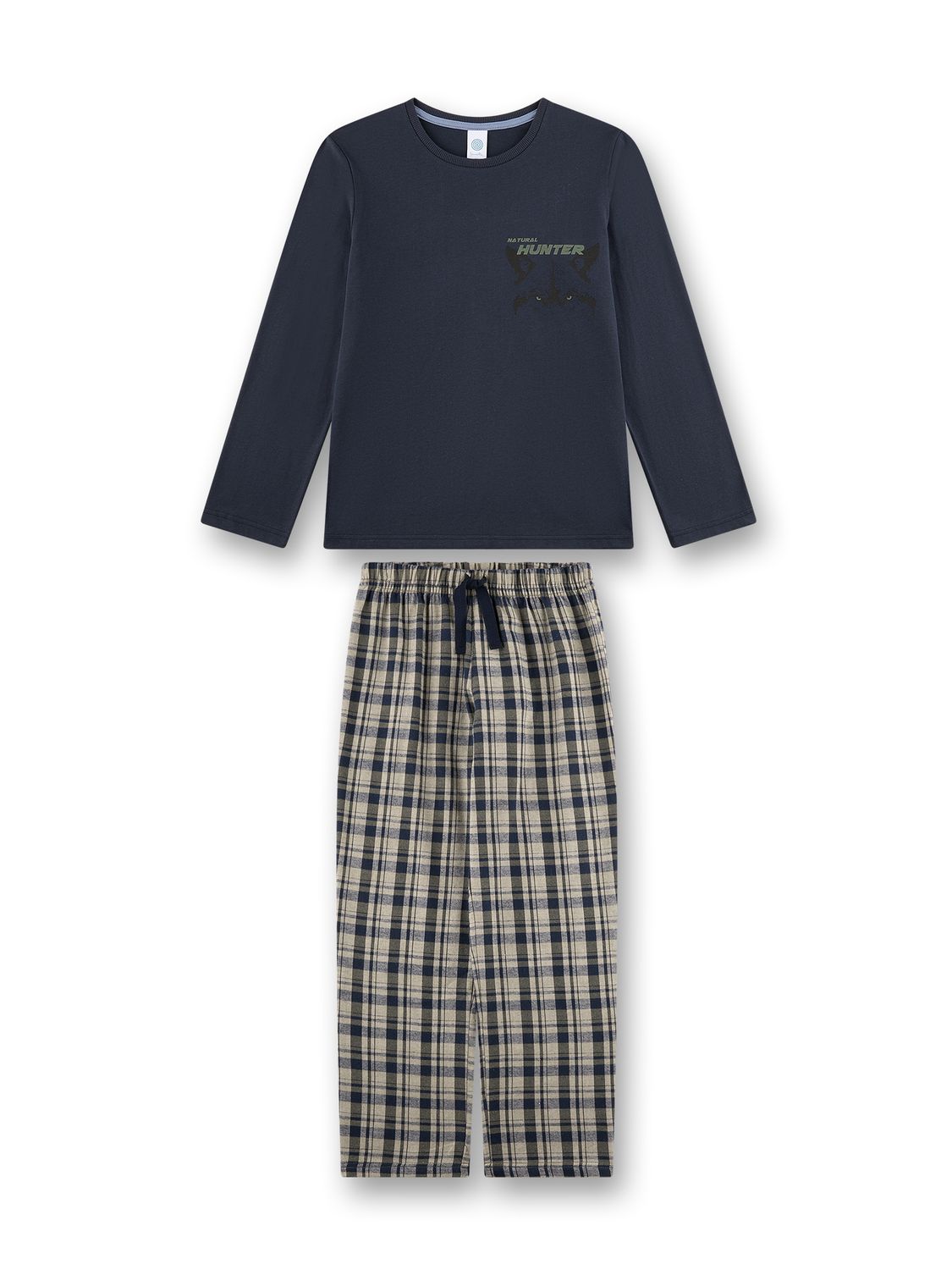 Sanetta pyjama jongens: Blauw, wolf, flanellen broek