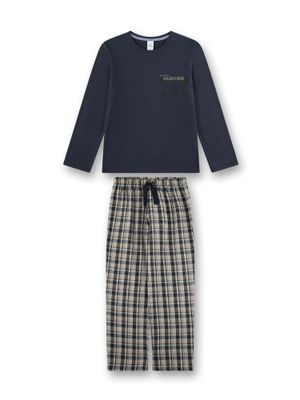 Sanetta pyjama jongens: Blauw, wolf, flanellen broek