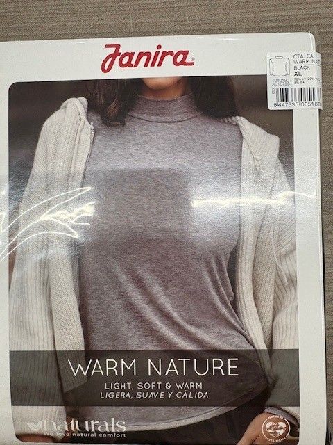 Janira Dames Thermisch onderhemd: Warm Nature, Rolkraag, tencel &amp; wol, ZWART