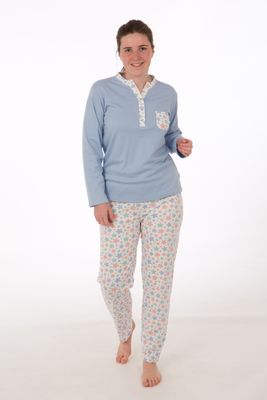 Perlina Pyjama Dames: Jolien A, Gemoltoneerd, Blauw tot 4XL