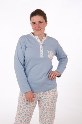 Perlina Pyjama Dames: Jolien A, Gemoltoneerd, Blauw tot 4XL