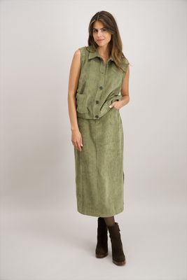Signe Nature Gilet: Mouwloos, Kaki, Ribfluweel