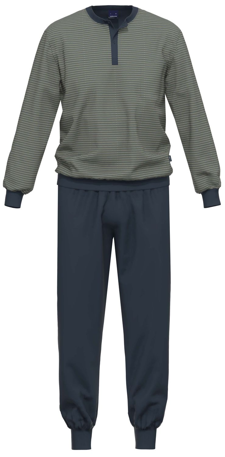 Ammann heren pyjama: Blauw, lange mouwen