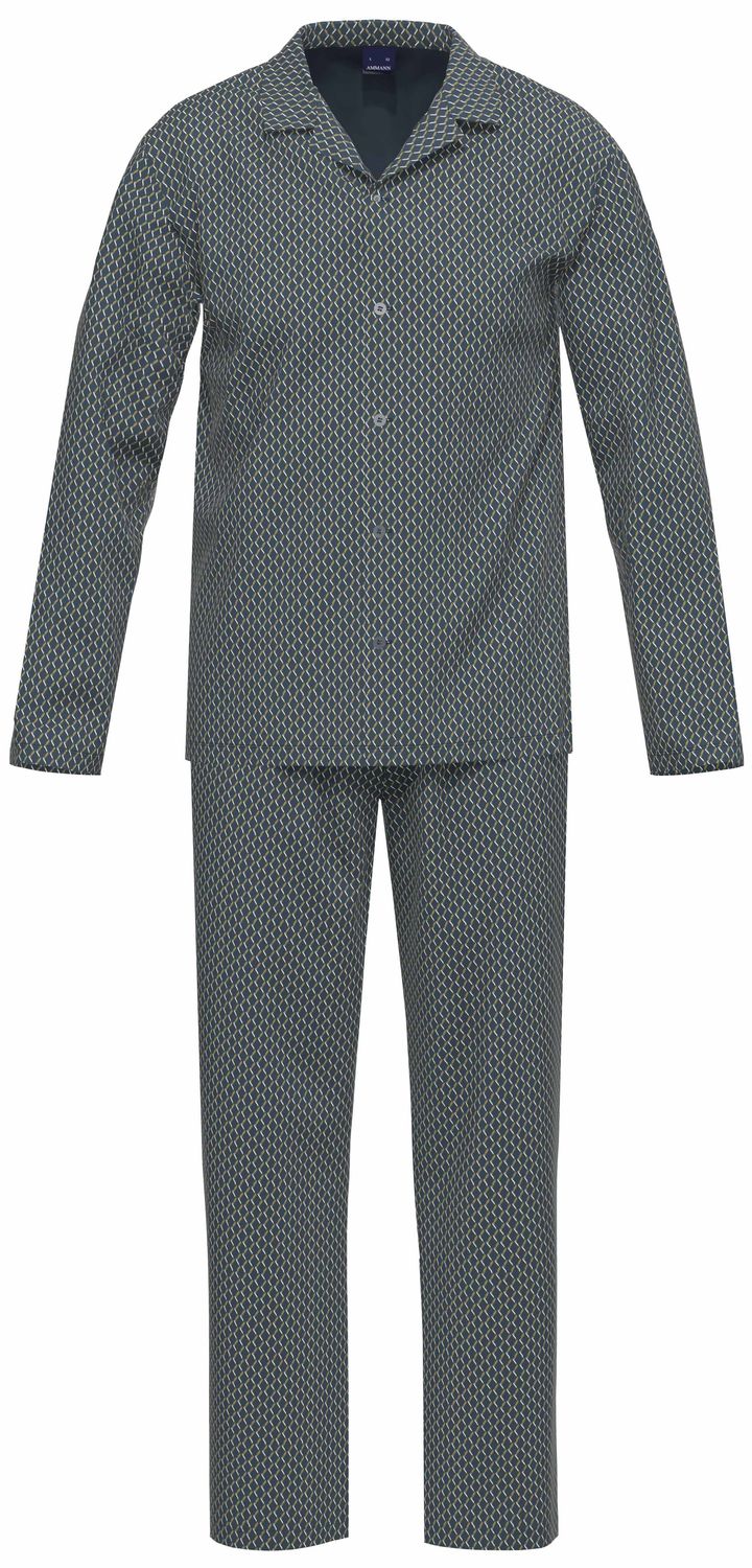 Ammann Heren Pyjama: blauw geprint, Doorknoopmodel, tot 4XL