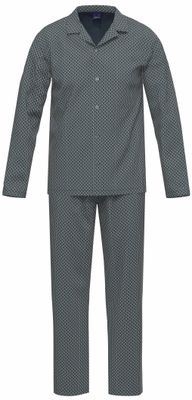 Ammann Heren Pyjama: blauw geprint, Doorknoopmodel, tot 4XL
