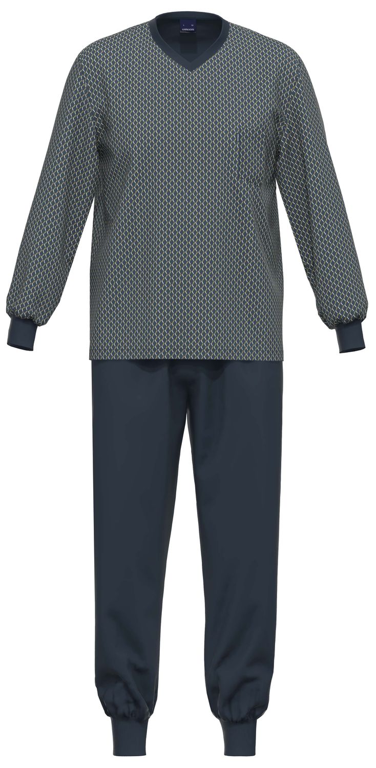 Ammann Heren Pyjama: blauw geprint, tot 4XL