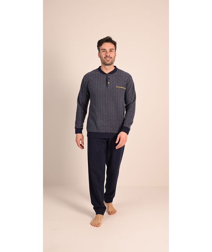 Gary Pyjama Heren: Blauw, Punto milano ( zeer warm )