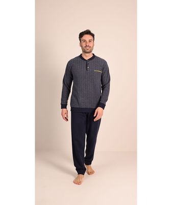 Gary Pyjama Heren: Blauw, Punto milano ( zeer warm )