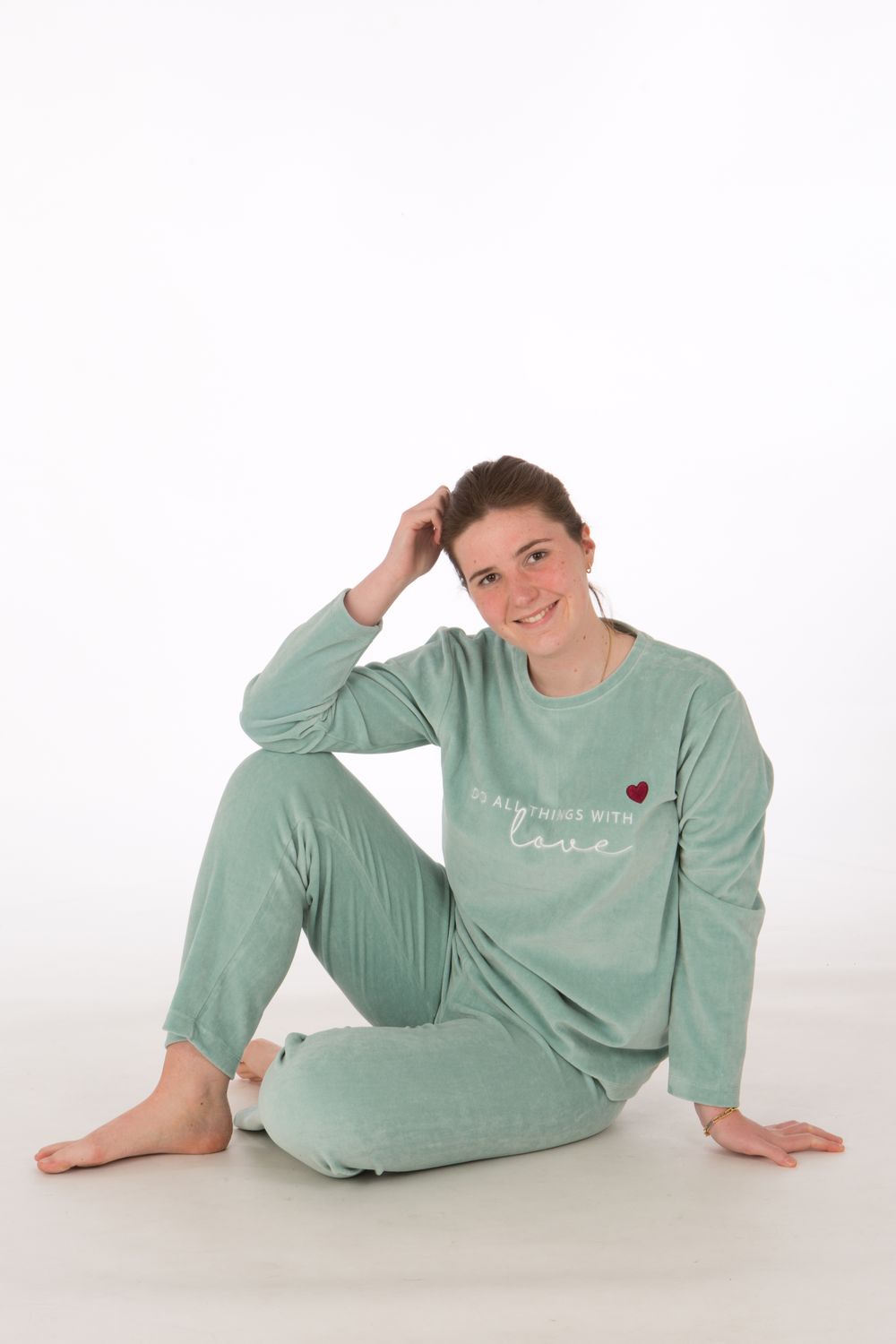 Perlina pyjama dames: Tonia, Velours, opal blauw