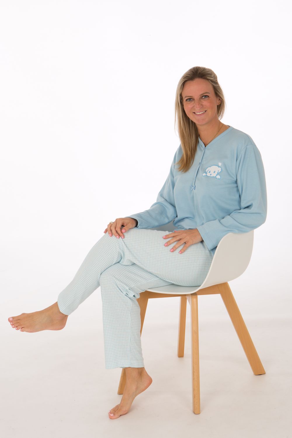 Perlina pyjama dames: Noelle, Gemoltoneerd, licht blauw