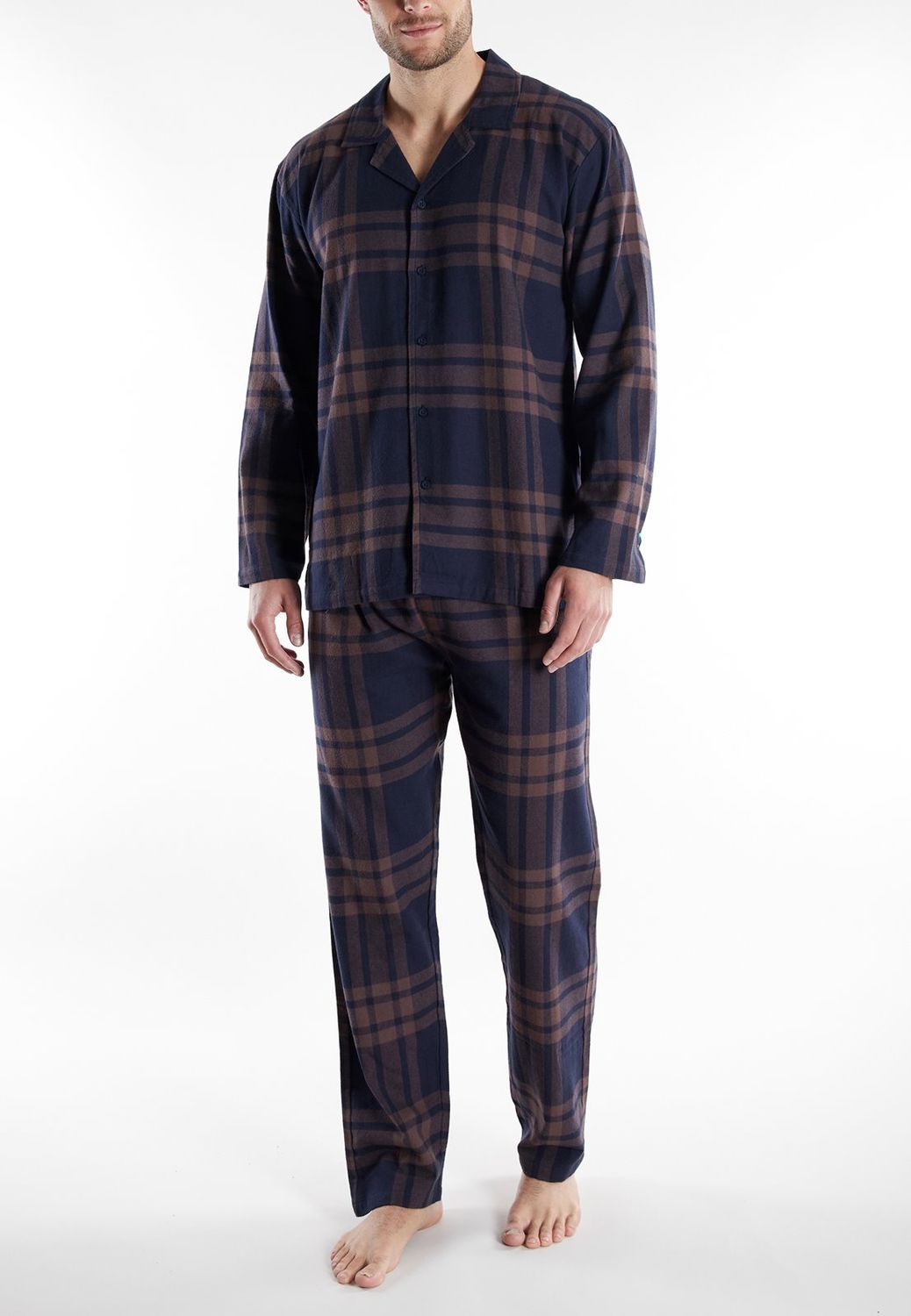 Tom Tailor Pyjama Heren: Flanel, doorknoop model, Blauw