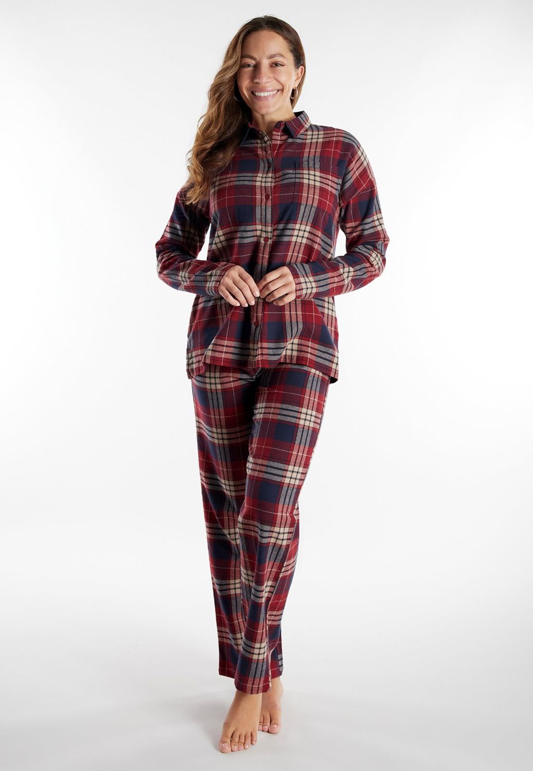Tom Tailor Pyjama dames: Flanel, doorknoop model, Bordeau