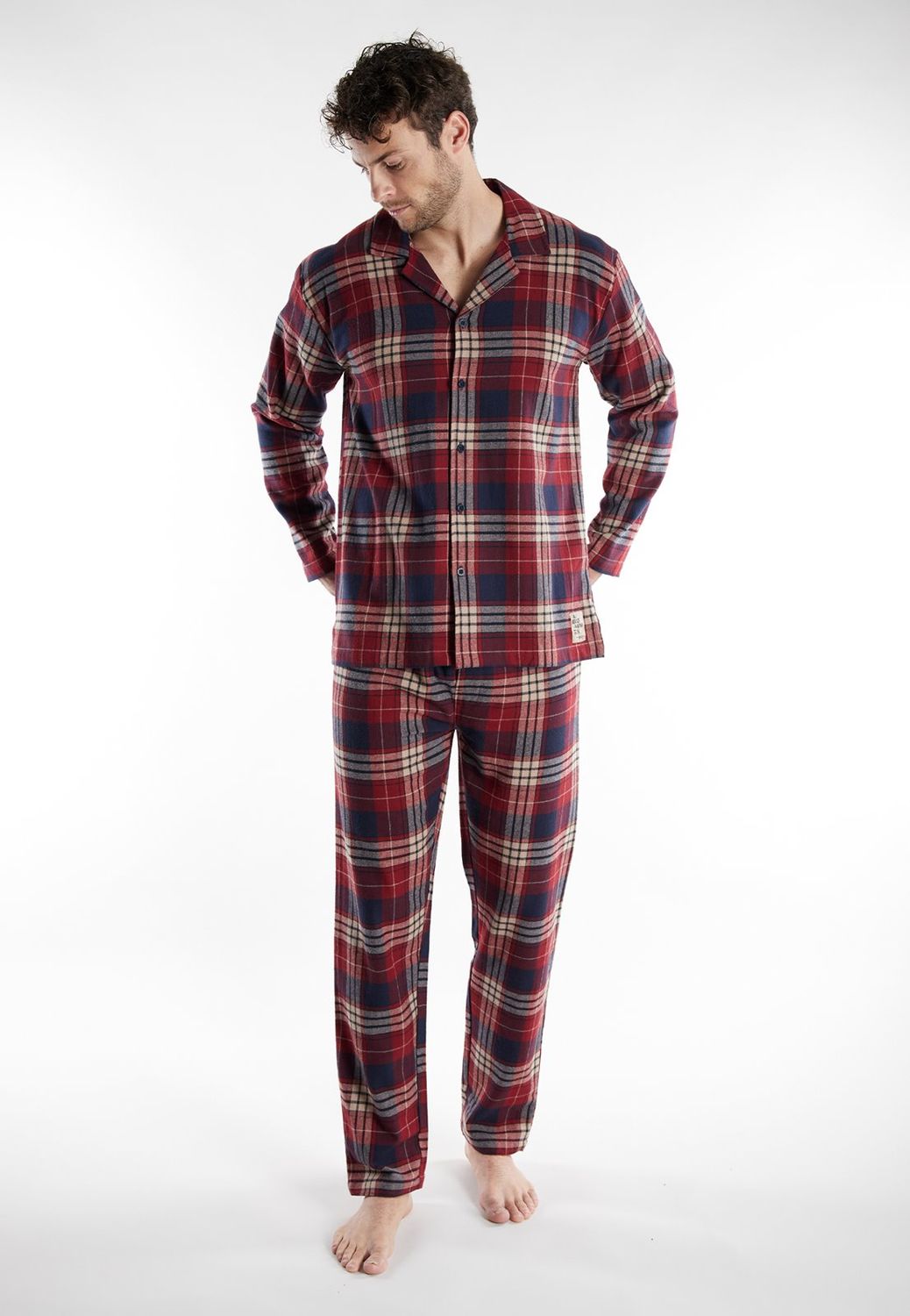 Tom Tailor Pyjama Heren: Flanel, doorknoop model, Bordeau