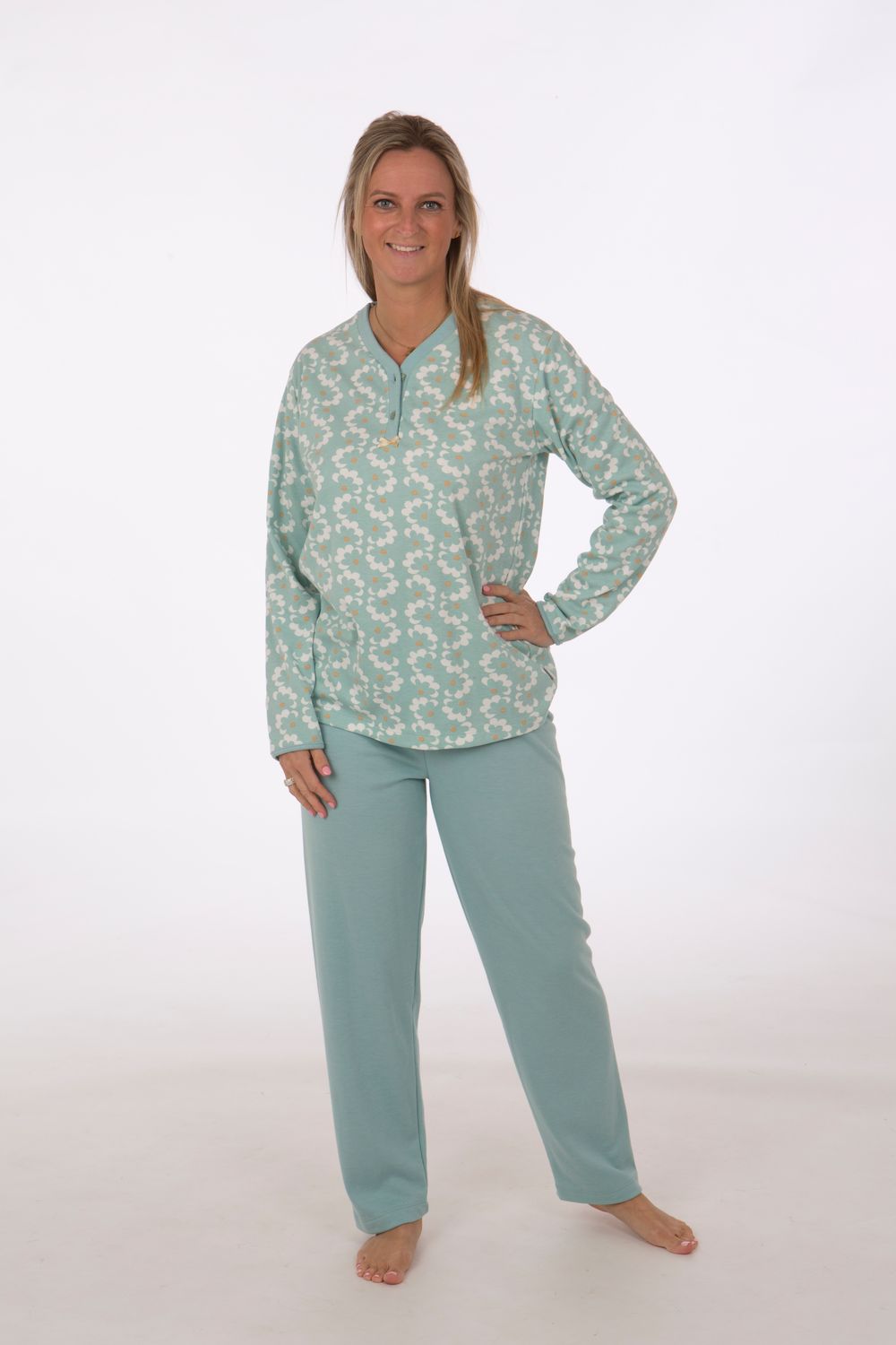 Perlina Pyjama Dames: Janne A, Groen, Gemoltoneerd