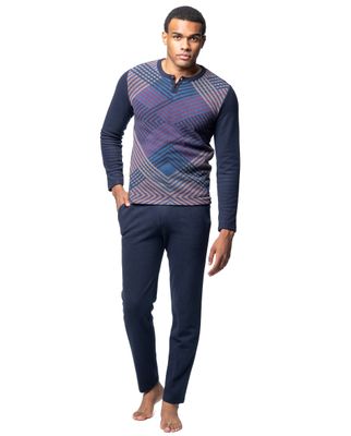 Egatex ( Soy ) Heren pyjama: Warm, blauw geprint