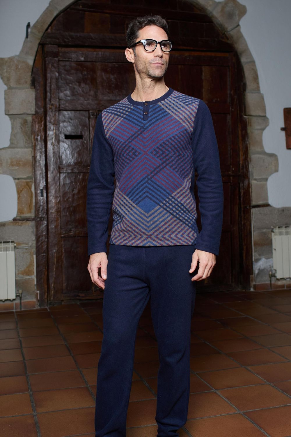 Egatex ( Soy ) Heren pyjama: Warm, blauw geprint