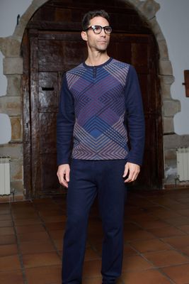 Egatex ( Soy ) Heren pyjama: Warm, blauw geprint