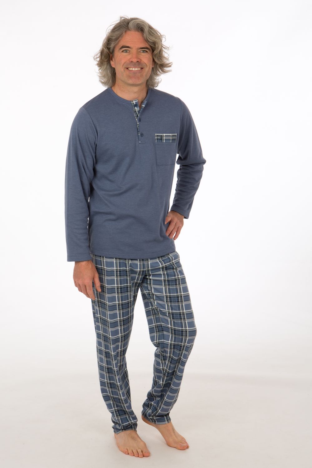 Perlina Pyjama Heren: Ray, Blauw, Interlock Brushed