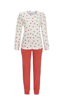 Ringella Dames Pyjama: Ecru / oranje, Badstof