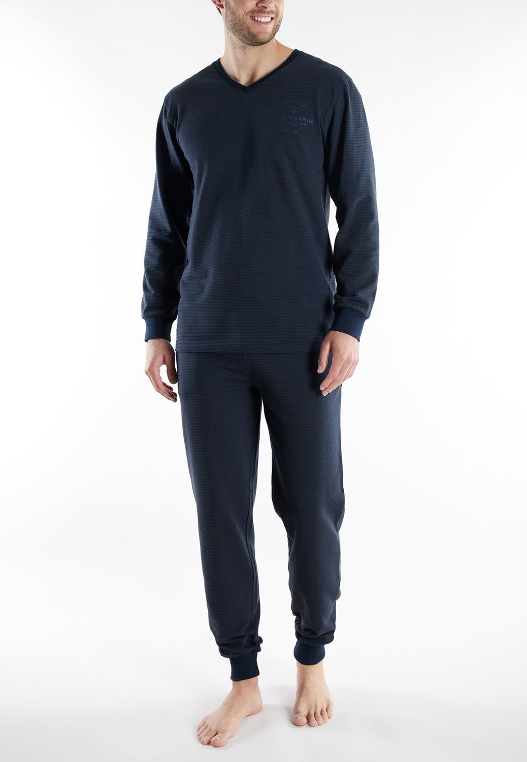 Tom Tailor Pyjama Heren: Blauw, licht gestreept, 100% Katoen
