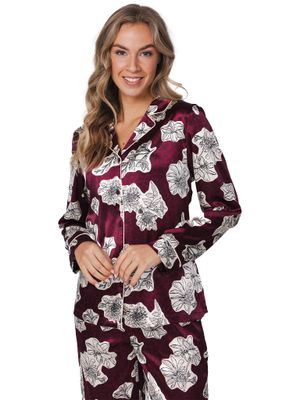 Pastunette Dames pyjama: Bordeaux, Satijn, doorknoop model