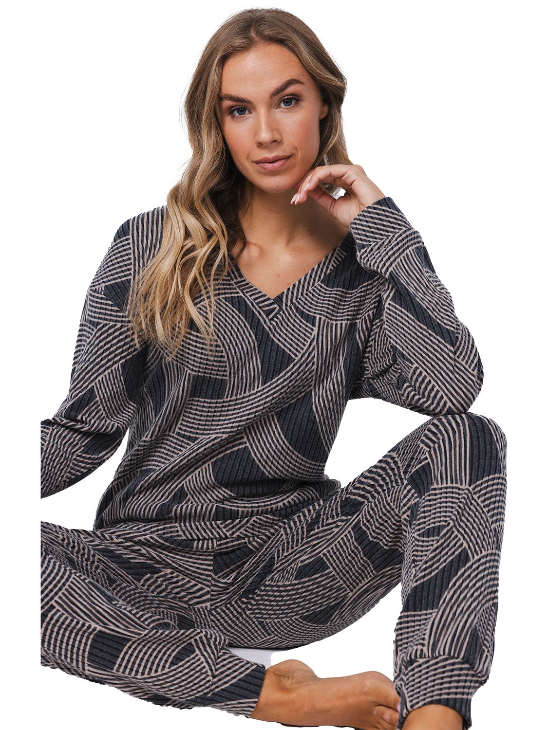 Pastunette Dames pyjama: Zwart / beige, zeer zacht