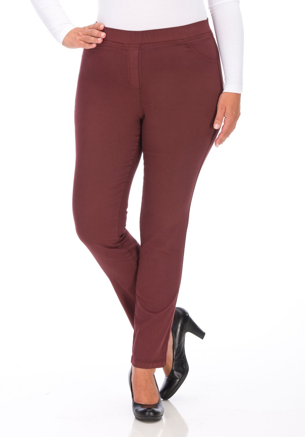 KJ Brand Broek: Jenny, bordeaux, met elastiek in de lenden