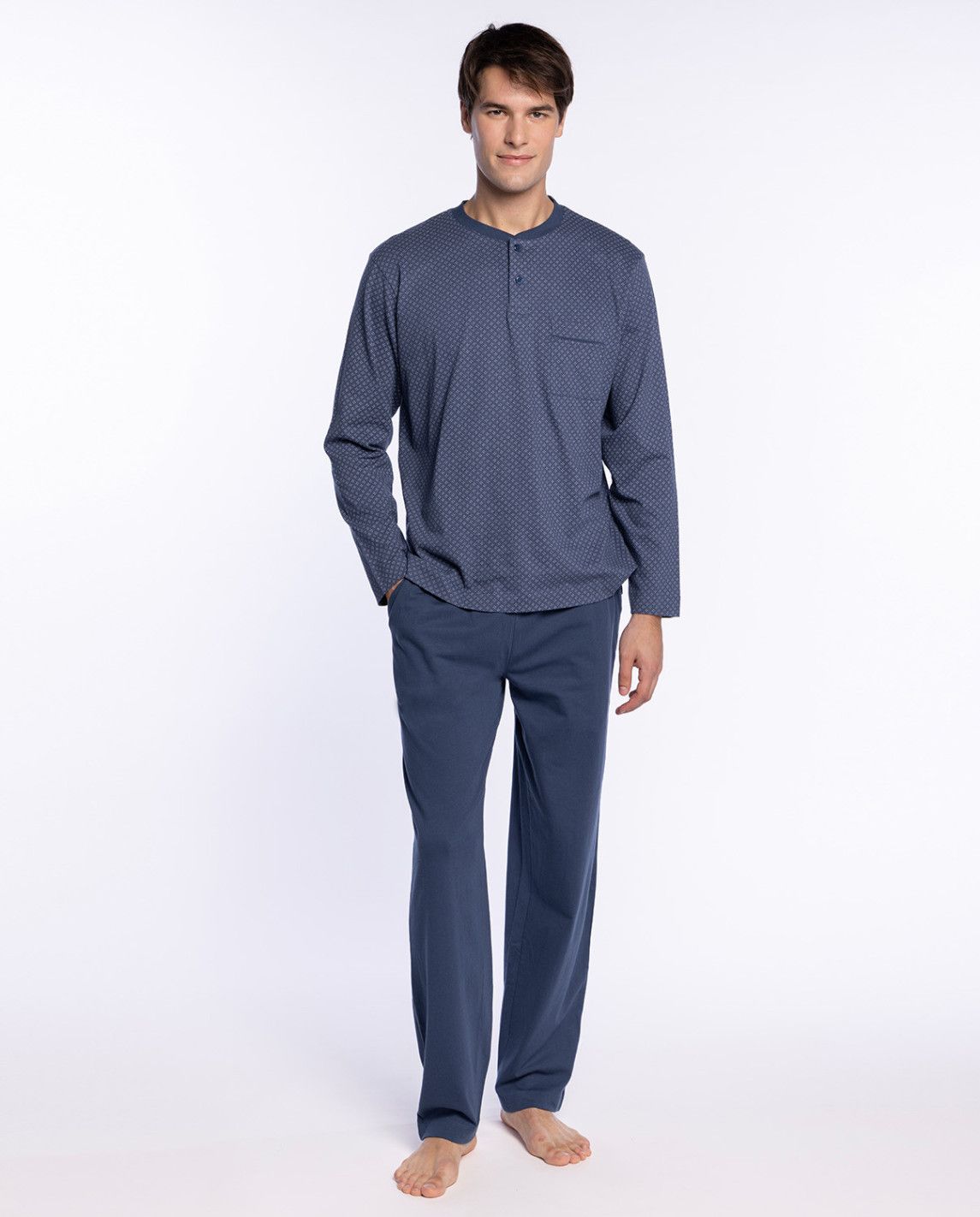 Punto blanco Pyjama Heren: blauw met motief, 100% Katoen