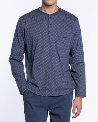 Punto blanco Pyjama Heren: blauw met motief, 100% Katoen