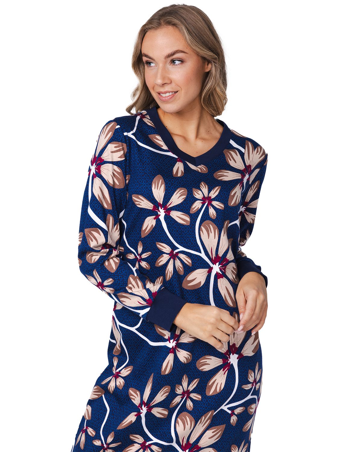 Pastunette dames nachthemd: Gebloemd blauw, katoen