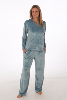 Perlina Dames pyjama: Donnel A, velours, Licht blauw