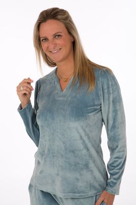 Perlina Dames pyjama: Donnel A, velours, Licht blauw