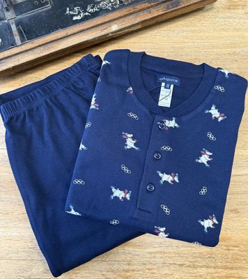 Alpina Heren Pyjama: Interlock, blauw olympische winterspelen