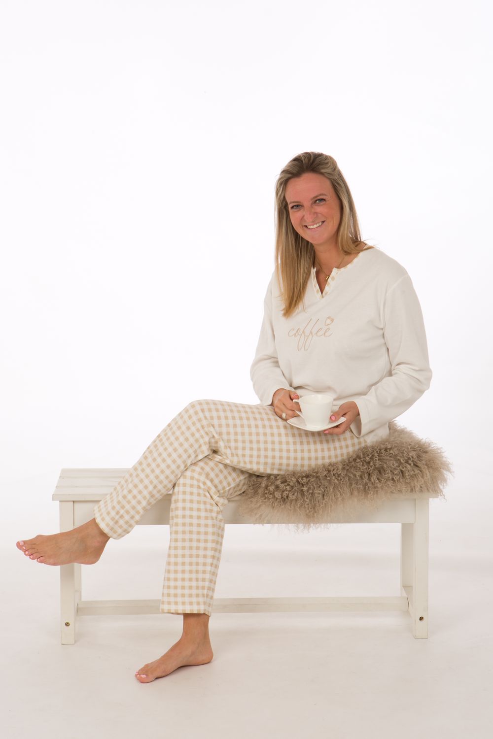 Perlina Dames pyjama: Philinne, gemoltoneerd, beige