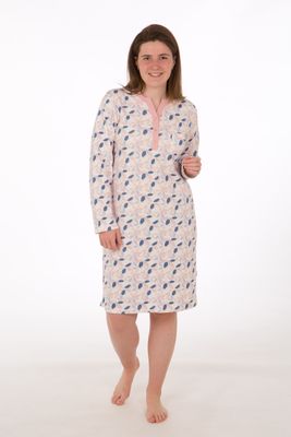 Perlina Dames nachthemd: Fanny B, gemoltoneerd, roze bedrukt, 100cm